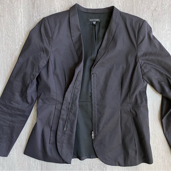 Eileen Fisher Zipper Front Blazer Women's Size M Ink Color Jacket Silk Lining - Picture 4 of 11